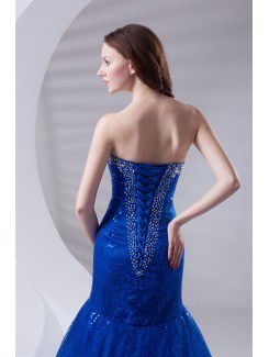 Lace Sweetheart Mermaid Sweep Train Sequins Prom Dress