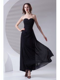 Chiffon Sweetheart Sheath Ankle-Length Gathered Ruched Prom Dress