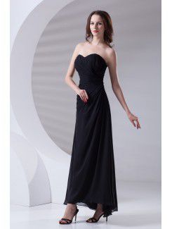 Chiffon Sweetheart Sheath Ankle-Length Gathered Ruched Prom Dress