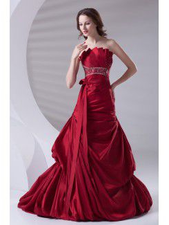 Satin Strapless A-line Sweep Train Sash Prom Dress