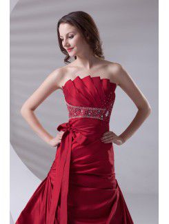 Satin Strapless A-line Sweep Train Sash Prom Dress