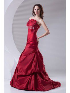 Satin Strapless A-line Sweep Train Sash Prom Dress