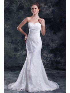 Lace Sweetheart Sweep Train Sheath Embroidered Wedding Dress