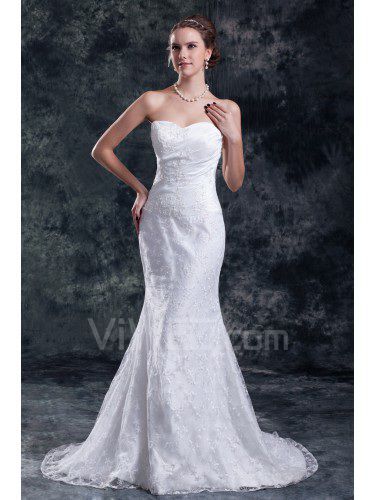 Dentelle sweetheart les trains gaine robe de mariée brodée