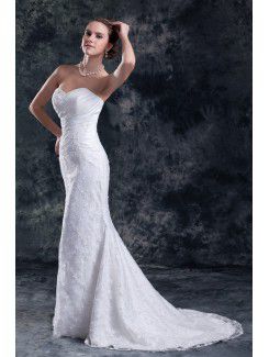 Lace Sweetheart Sweep Train Sheath Embroidered Wedding Dress