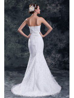 Lace Sweetheart Sweep Train Sheath Embroidered Wedding Dress