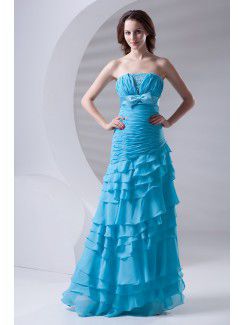 Chiffon Strapless A-line Floor Length Sash Prom Dress