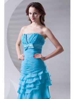 Chiffon Strapless A-line Floor Length Sash Prom Dress