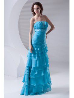 Chiffon Strapless A-line Floor Length Sash Prom Dress