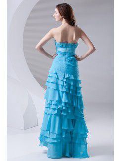 Chiffon Strapless A-line Floor Length Sash Prom Dress