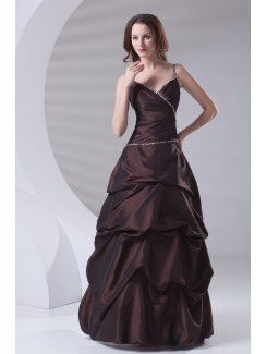 Taffeta Spaghetti A-line Floor Length Sequins Prom Dress