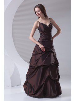 Taffeta Spaghetti A-line Floor Length Sequins Prom Dress