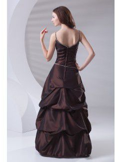 Taffeta Spaghetti A-line Floor Length Sequins Prom Dress