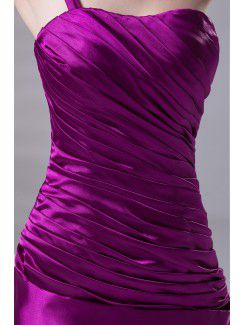 Satin One-Shoulder A-line Floor Length Directionally Ruched Prom Dress