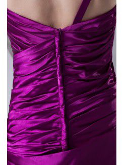 Satin One-Shoulder A-line Floor Length Directionally Ruched Prom Dress