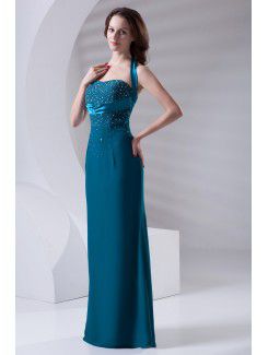 Chiffon Halter Sheath Floor Length Embroidered Prom Dress