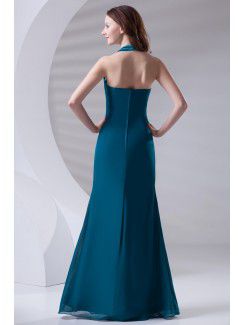 Chiffon Halter Sheath Floor Length Embroidered Prom Dress