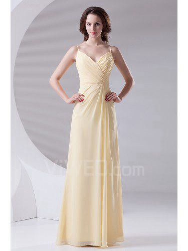 Spaghetti chiffon colonne étage robe de bal de longueur