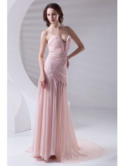 Chiffon Sweetheart A-line Chapel Train Prom Dress