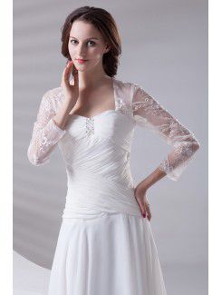 Chiffon Sweetheart A-line Sweep Train Embroidered and Three-quarter Sleeves Prom Dress