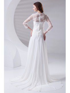 Chiffon Sweetheart A-line Sweep Train Embroidered and Three-quarter Sleeves Prom Dress