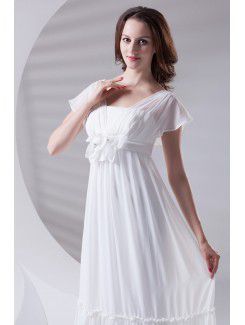 Chiffon Strapless Column Sweep Train Hand-made Flower Prom Dress