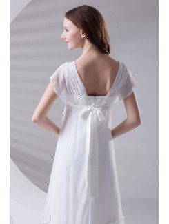 Chiffon Strapless Column Sweep Train Hand-made Flower Prom Dress