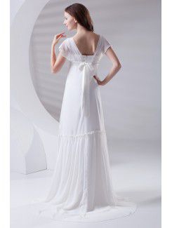 Chiffon Strapless Column Sweep Train Hand-made Flower Prom Dress