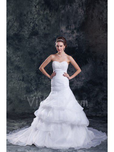 Organza Sweetheart Sweep Train Sheath Embroidered Wedding Dress