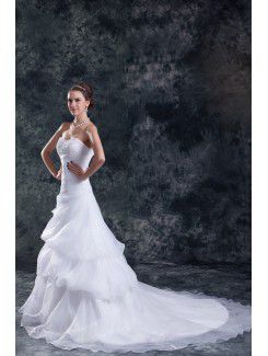 Organza Sweetheart Sweep Train Sheath Embroidered Wedding Dress