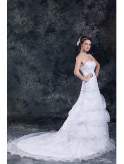 Organza Sweetheart Sweep Train Sheath Embroidered Wedding Dress