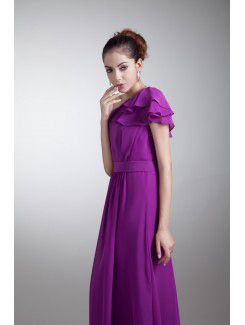 Chiffon Asymmetrical Floor Length Coloum Sash Prom Dress