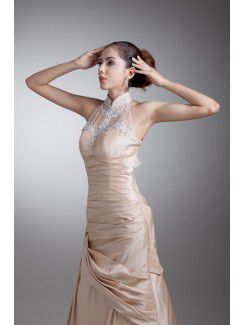 Taffeta High Collar Chapel Train Sheath Embroidered Prom Dress