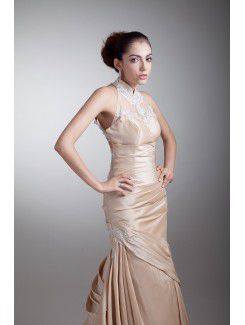 Taffeta High Collar Chapel Train Sheath Embroidered Prom Dress