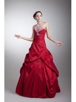 Taffeta Strapless Floor Length A-line Embroidered Prom Dress