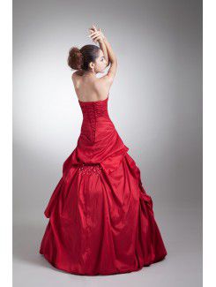 Taffeta Strapless Floor Length A-line Embroidered Prom Dress