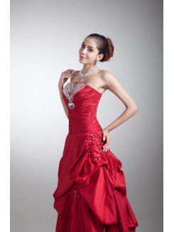 Taffeta Strapless Floor Length A-line Embroidered Prom Dress