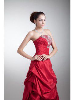 Taffeta Strapless Floor Length A-line Embroidered Prom Dress