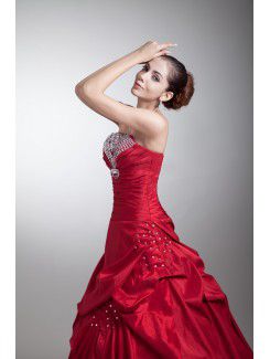 Taffeta Strapless Floor Length A-line Embroidered Prom Dress