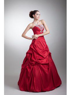 Taffeta Strapless Floor Length A-line Embroidered Prom Dress