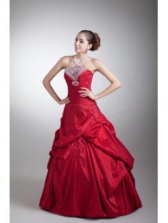 Taffeta Strapless Floor Length A-line Embroidered Prom Dress