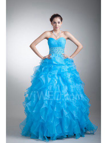 Organza Sweetheart Floor Length A-line Crisscross Ruched Prom Dress