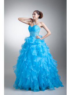 Organza Sweetheart Floor Length A-line Crisscross Ruched Prom Dress