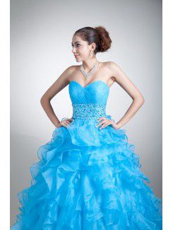 Organza Sweetheart Floor Length A-line Crisscross Ruched Prom Dress