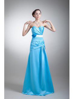 Satin Sweetheart Sweep Train A-line Hand-made Flowers Prom Dress