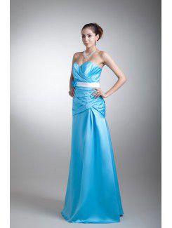 Satin Sweetheart Sweep Train A-line Hand-made Flowers Prom Dress