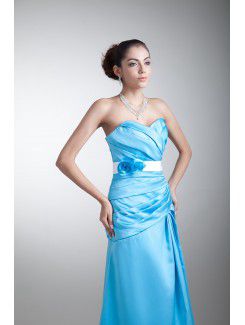 Satin Sweetheart Sweep Train A-line Hand-made Flowers Prom Dress