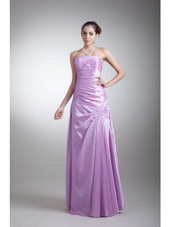 Taffeta Strapless Floor Length A-line Embroidered Prom Dress