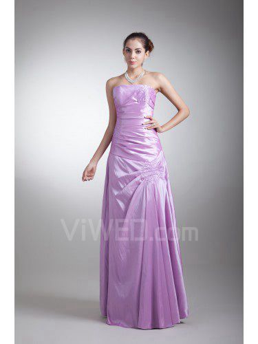 Taffeta Strapless Floor Length A-line Embroidered Prom Dress