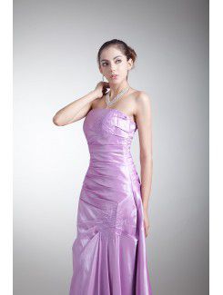 Taffeta Strapless Floor Length A-line Embroidered Prom Dress